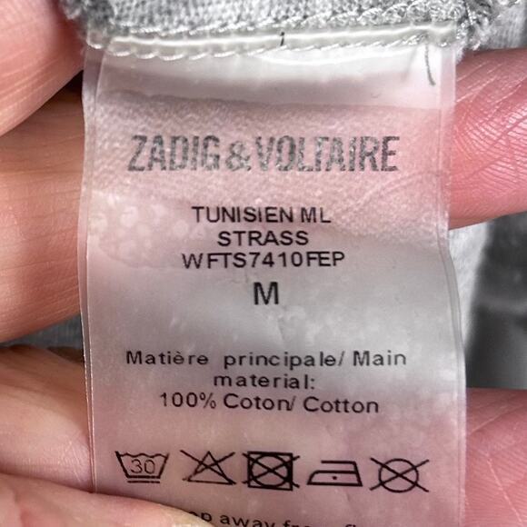 Zadig & Voltaire top Medium long sleeve t-shirt skull‎ studded henley gray - Picture 10 of 10